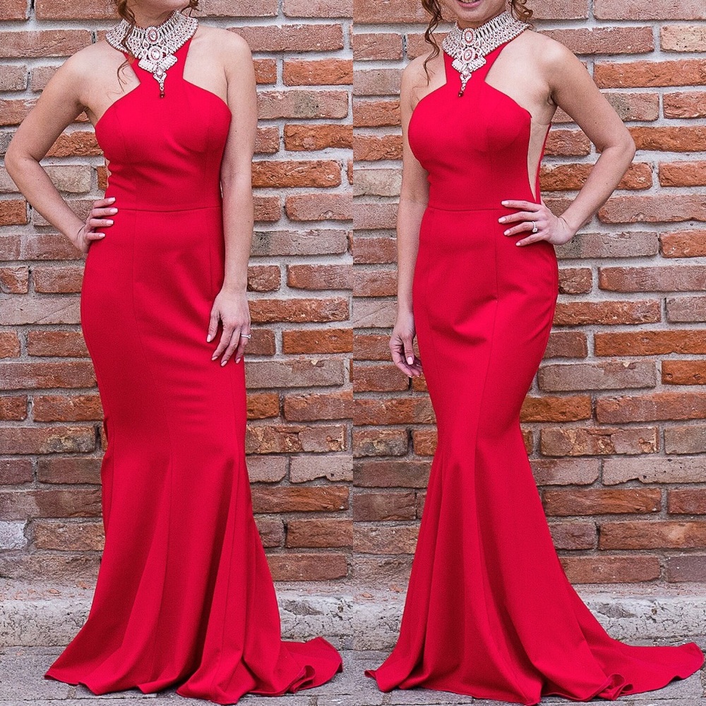 Red formal long sleeveless dress size XS